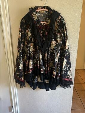 Punk Rave Gothic Dark Floral Petticoat Jacket Black Ruffle Tunic Top Costume
